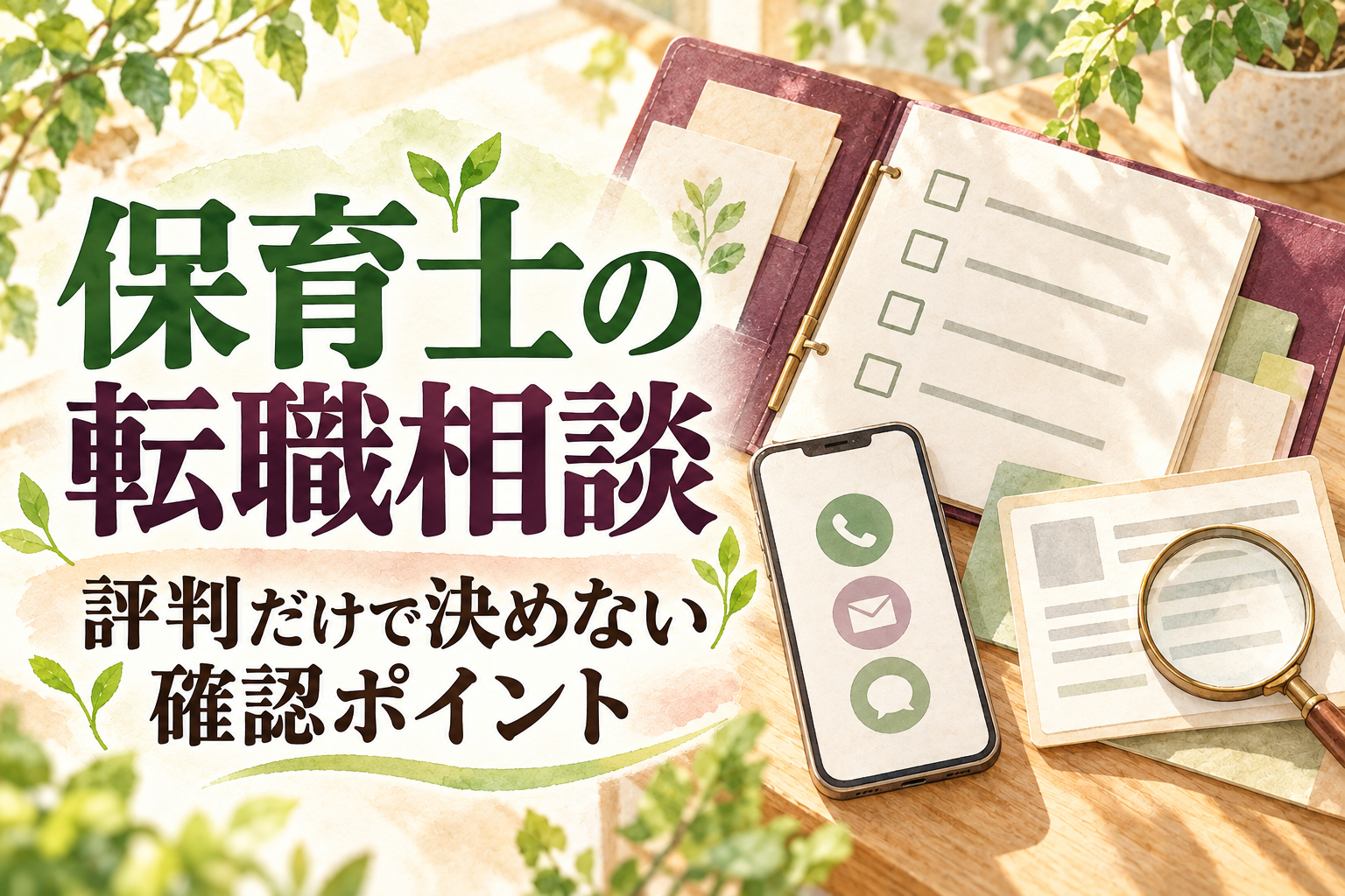保育士ワーカーの評判を公式案内と確認表で照合するイラスト